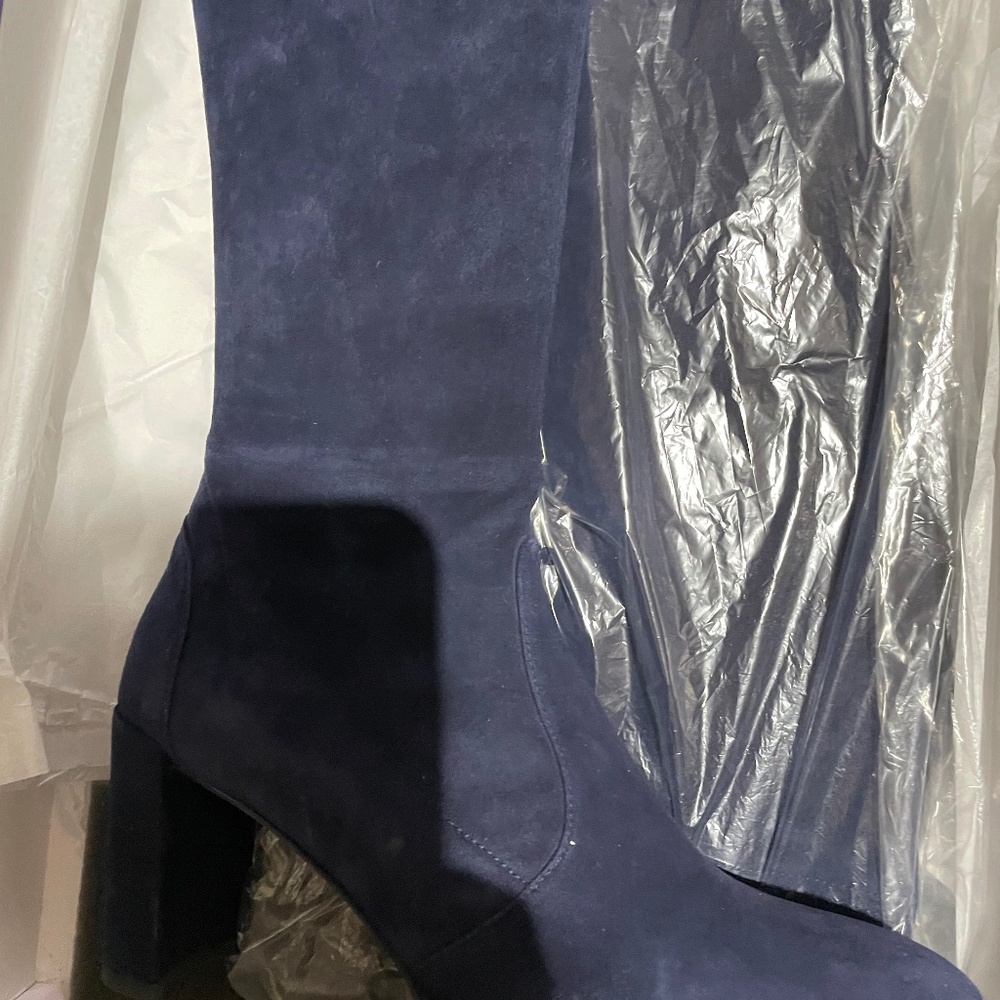 Stuart Weitzman tall boots/ navy blue / suede/pointed toe/ heel
